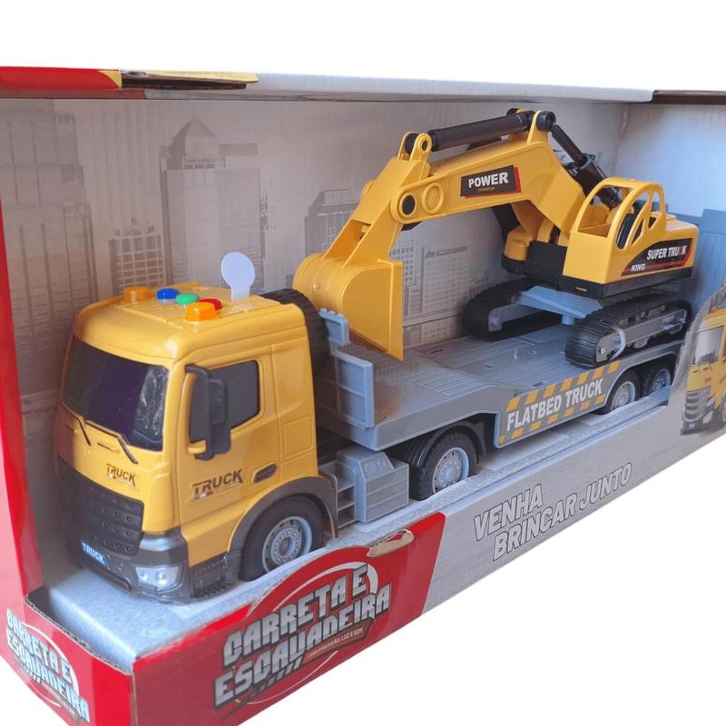 Veículo Carreta 37cm com Luz Som e Escavadeira Zippy Toys